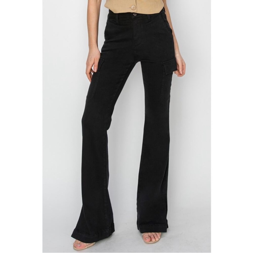 RISEN High Rise Side Slit Cargo‎ Bootcut Black Jeans - RDP5649 - Size 15/32 623